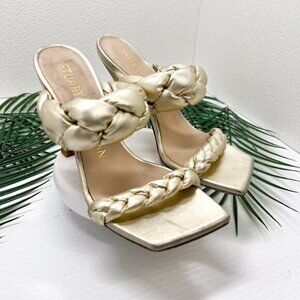 Stuart Weitzman Women's Gold Metallic Leather Playa Braided Sandals Size 5.5B